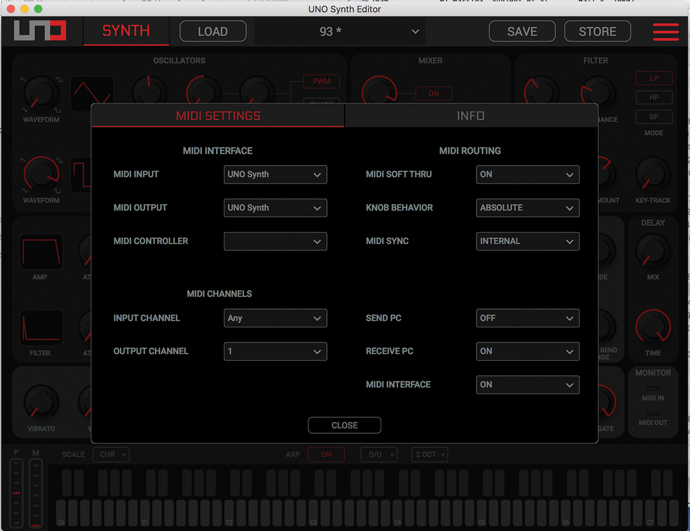 IK Multimedia UNO, synth editor MIDI