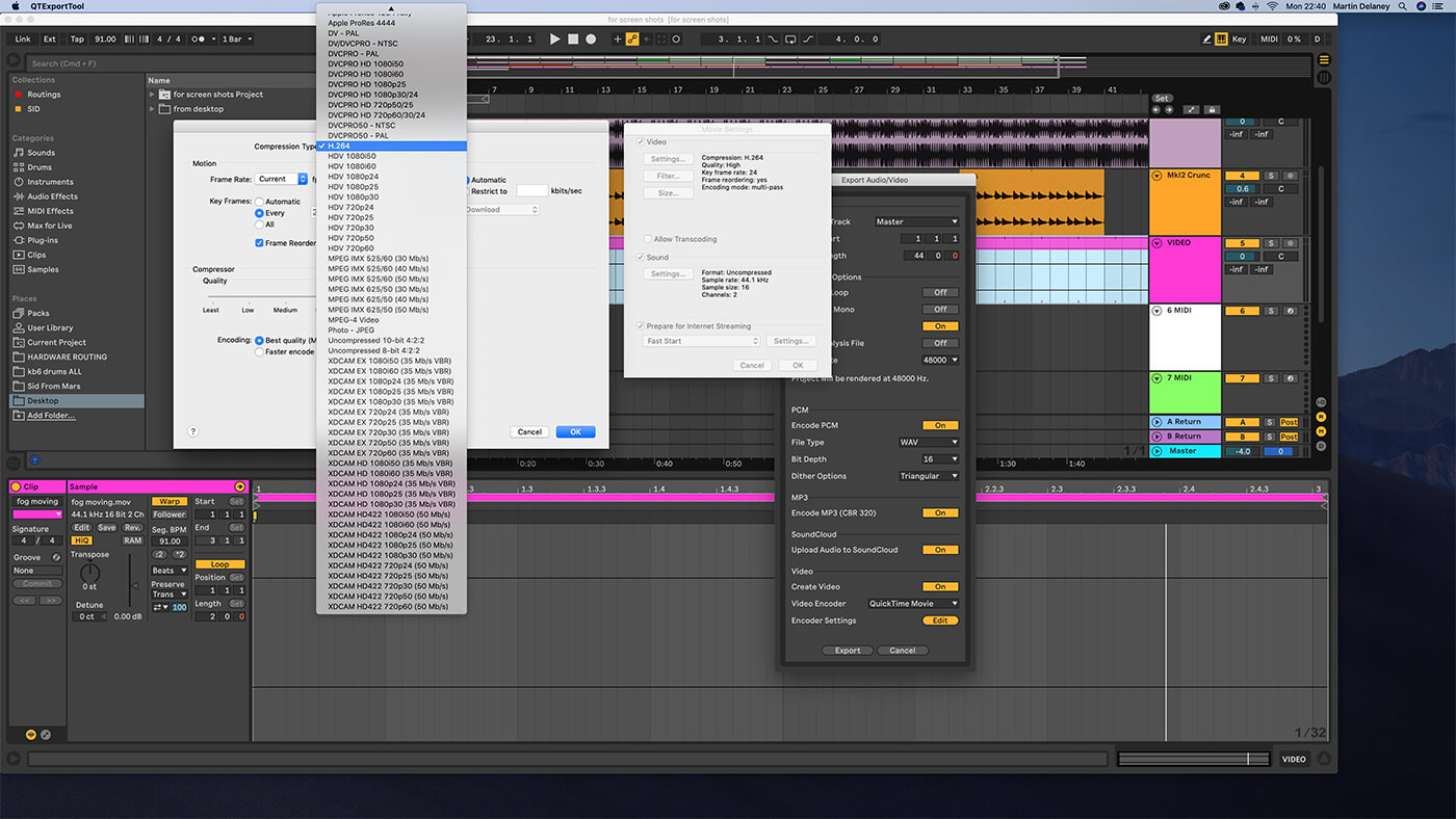 Exporting options in Ableton Live