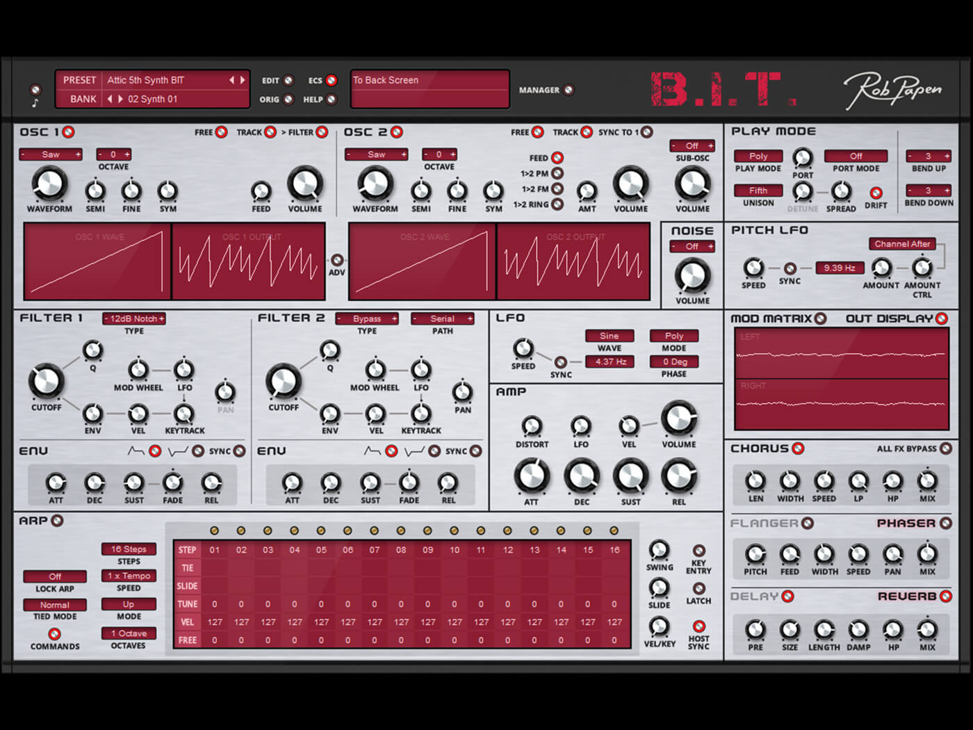 Rob Papen BIT synth plug-in layout