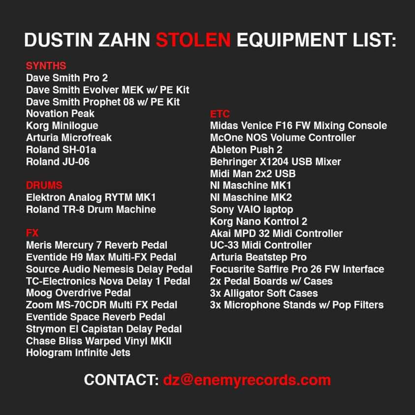 Dustin Zahn Stolen Gear List
