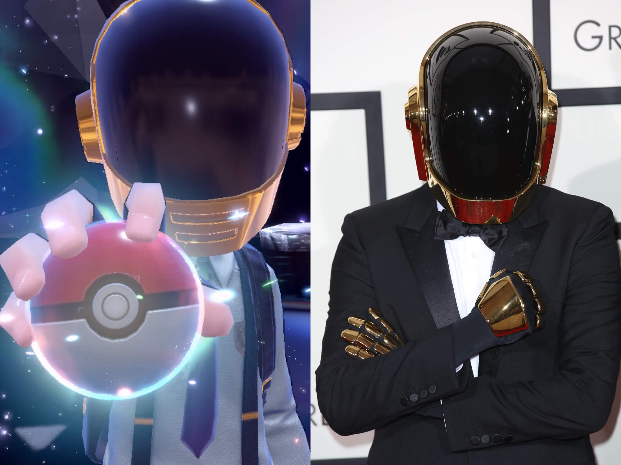 Guy-Manuel de Homem-Christo of Daft Punk and the Pokemon 'Cool Helmet'.