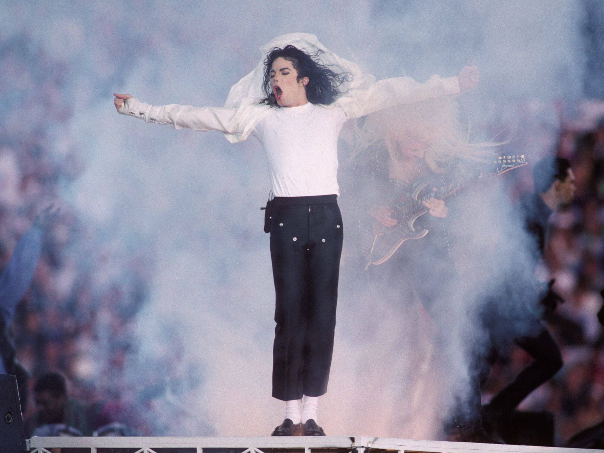 Michael Jackson performs at the Super Bowl XXVII Halftime on January 31, 1993