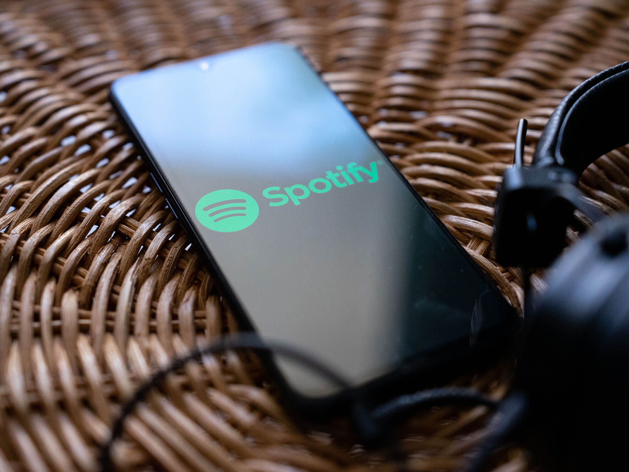 Smartphone with the Spotify app open