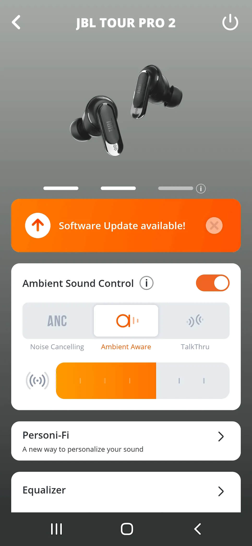 JBL Tour Pro 2 app Ambient Sound Control