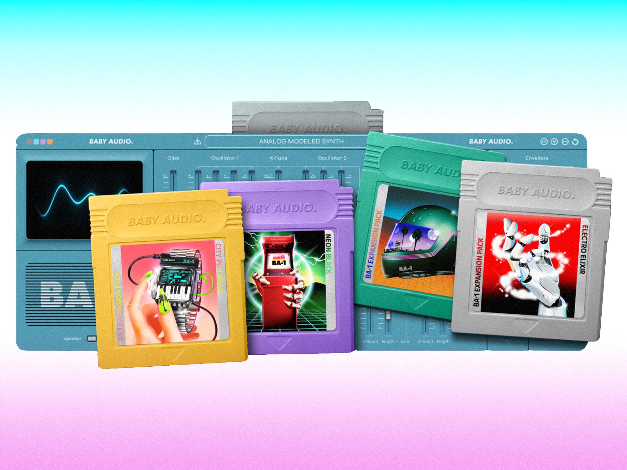 Baby Audio expansions packs which look like vintage game cards