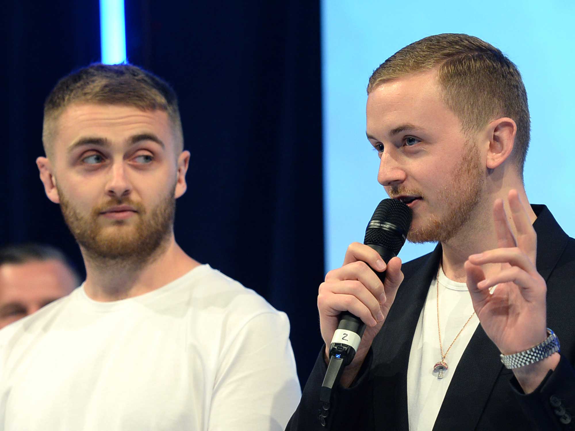 Howard Lawrence and Guy Lawrence of Disclosure on stage during the Nordoff Robbins O2 Silver Clef Awards 2019 at Grosvenor House on July 05, 2019 in London, England.