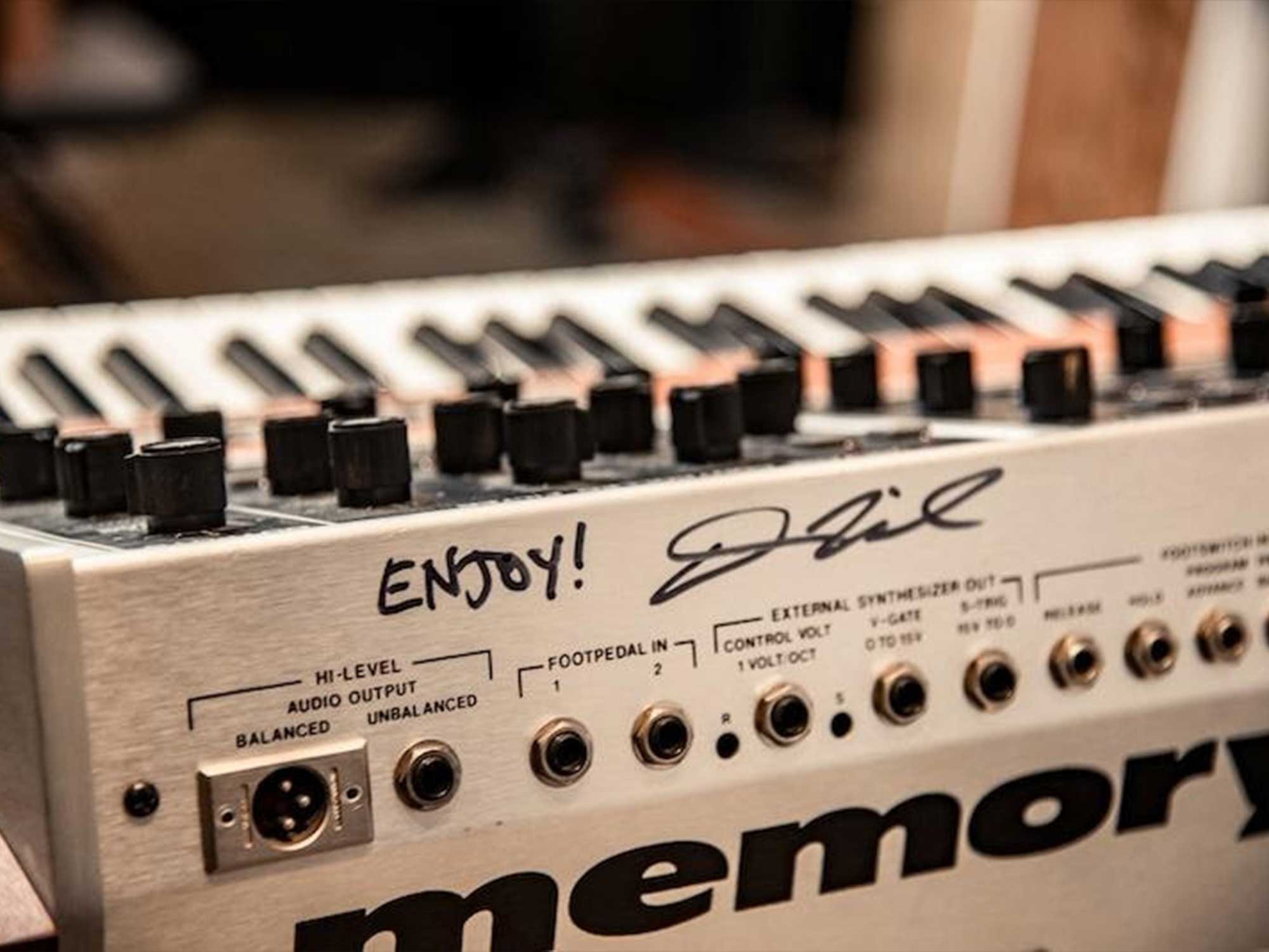 Moog Memorymoog synth signed by Dominic Milano