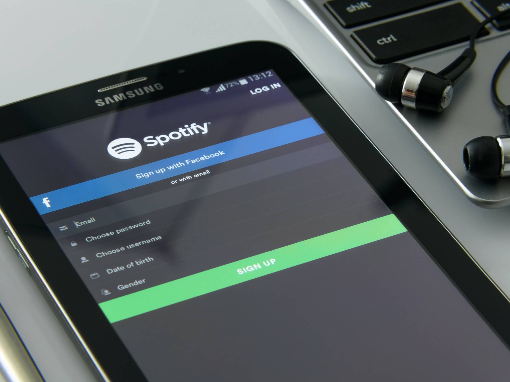 Spotify login page on tablet