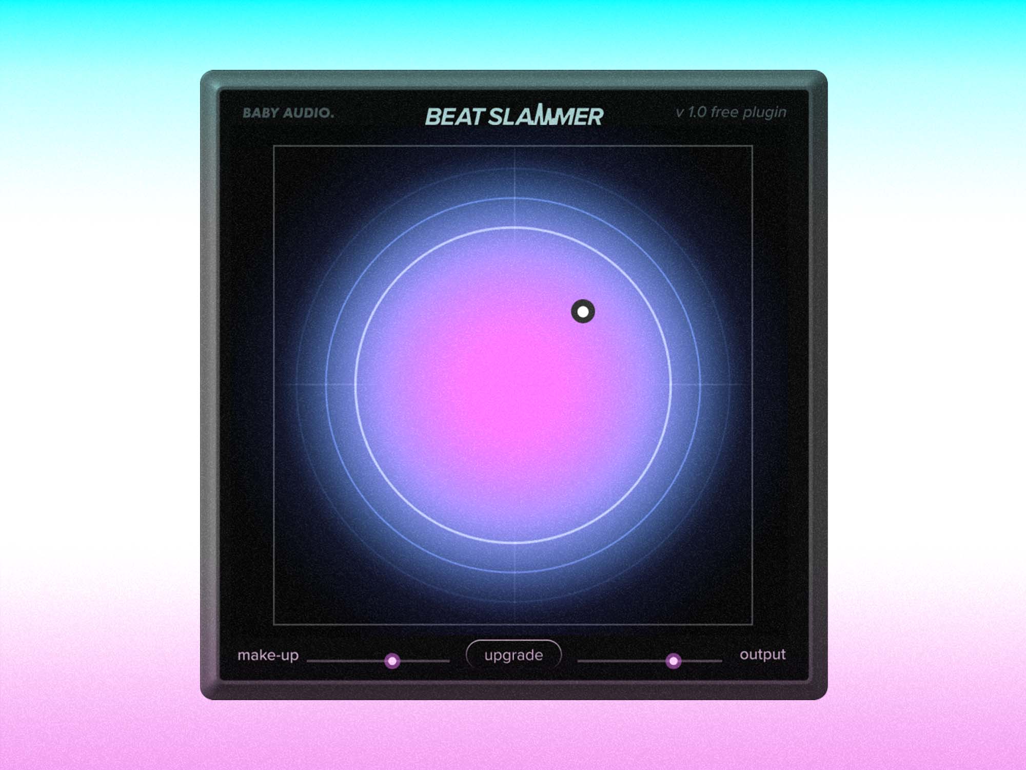 Baby Audio Beat Slammer. It is a small, square shape, with a glowing purple circle shape in the middle.