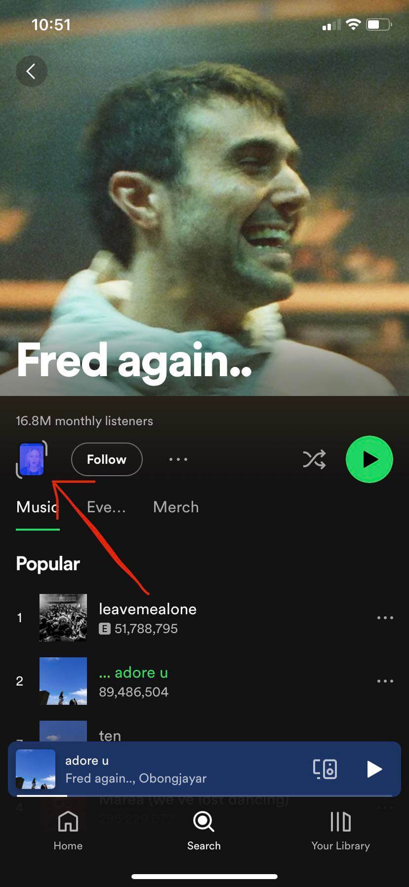 Screenshot of Spotify on Fred again..'s profile