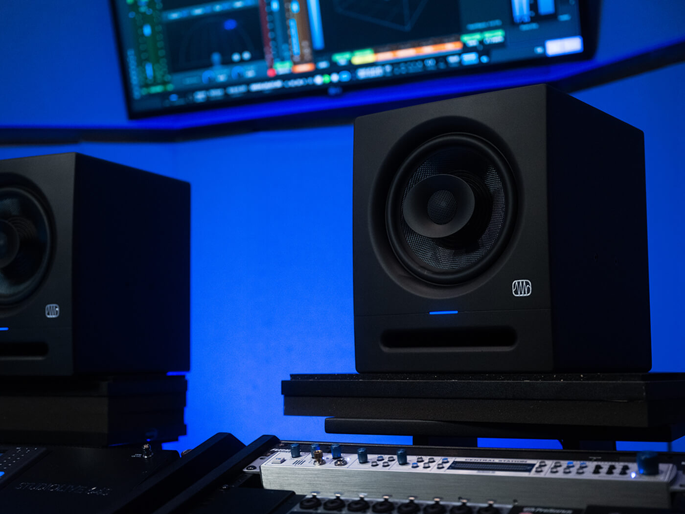 PreSonus Eris Pro 8 monitors on a studio desk