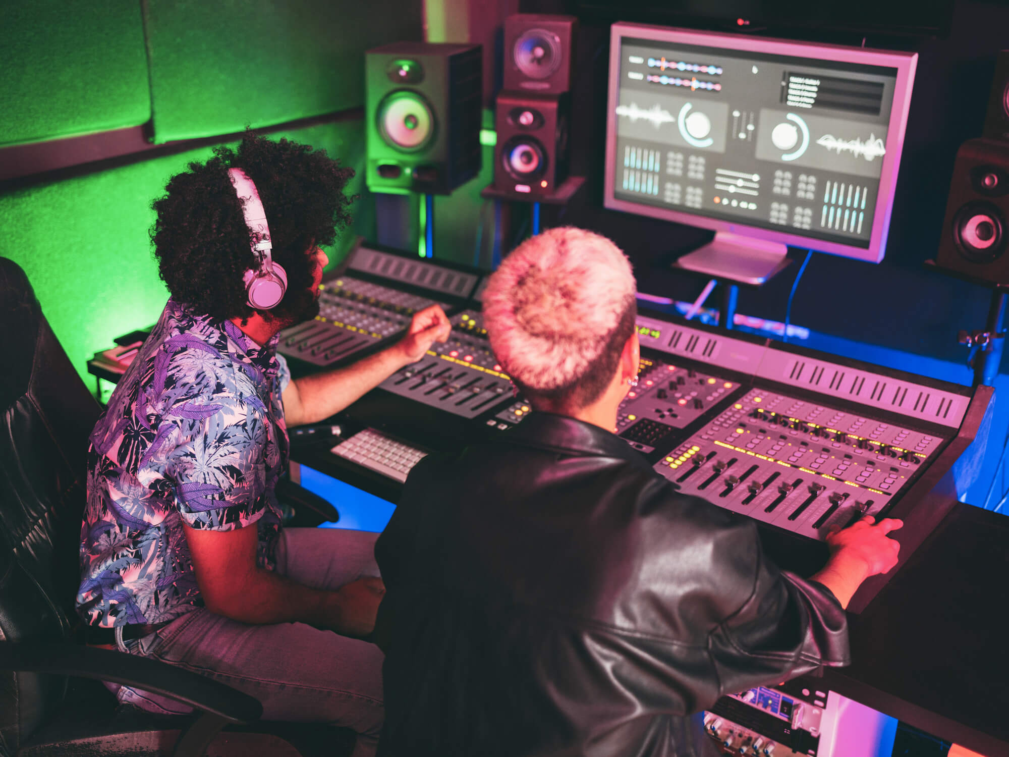 Two producers working in the studio