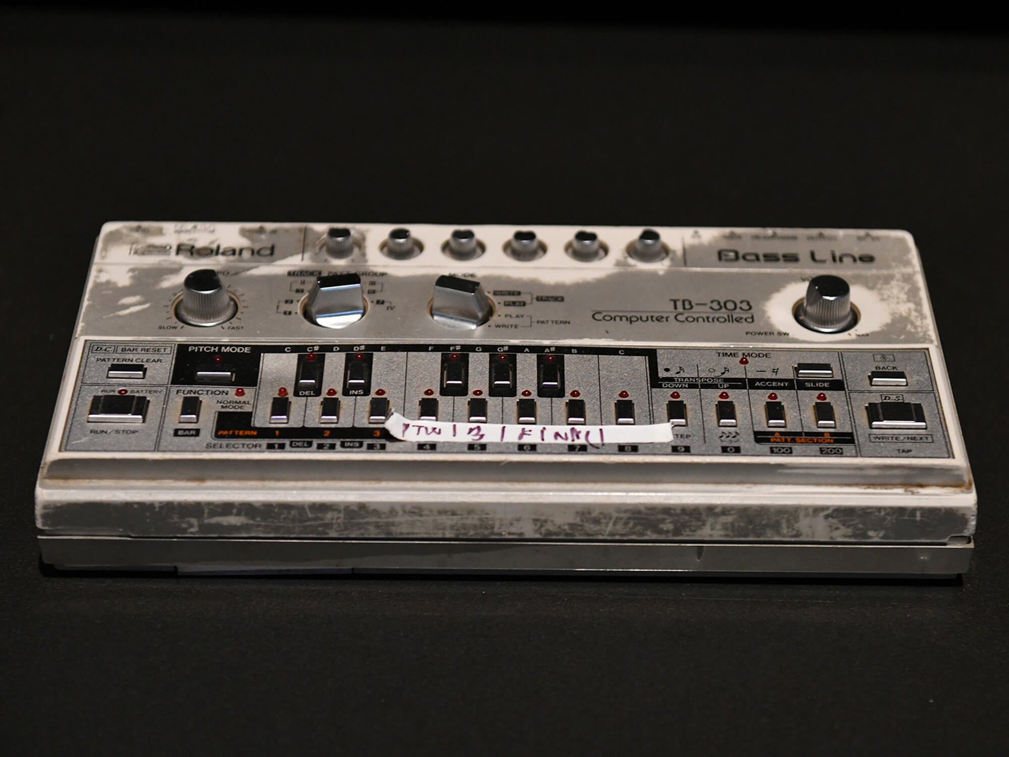 A TB-303 at the exhibition ‘Electronic: From Kraftwerk to The Chemical Brothers’ at The Design Museum in London, 2020, photo by David M. Benett/Dave Benett/Getty Images