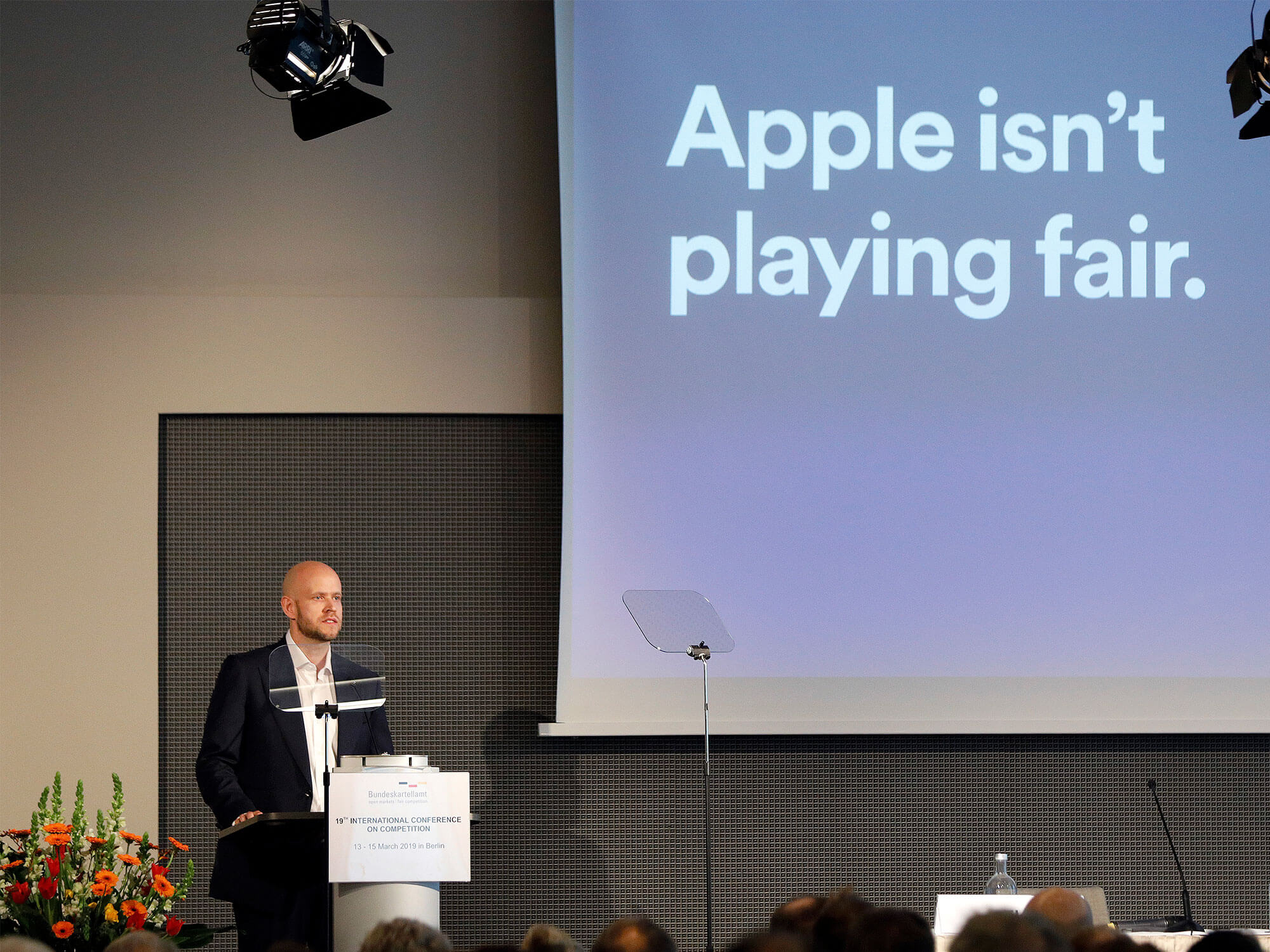 Spotify founder Daniel Ek speaks at the 19th International Conference on Competition at Steigenberger Hotel am Kanzleramt on March 14, 2019 in Berlin, Germany. Ek discussed how fair competition enables consumers and innovators to win. (Photo by Sebastian Reuter/Getty Images for Spotify)