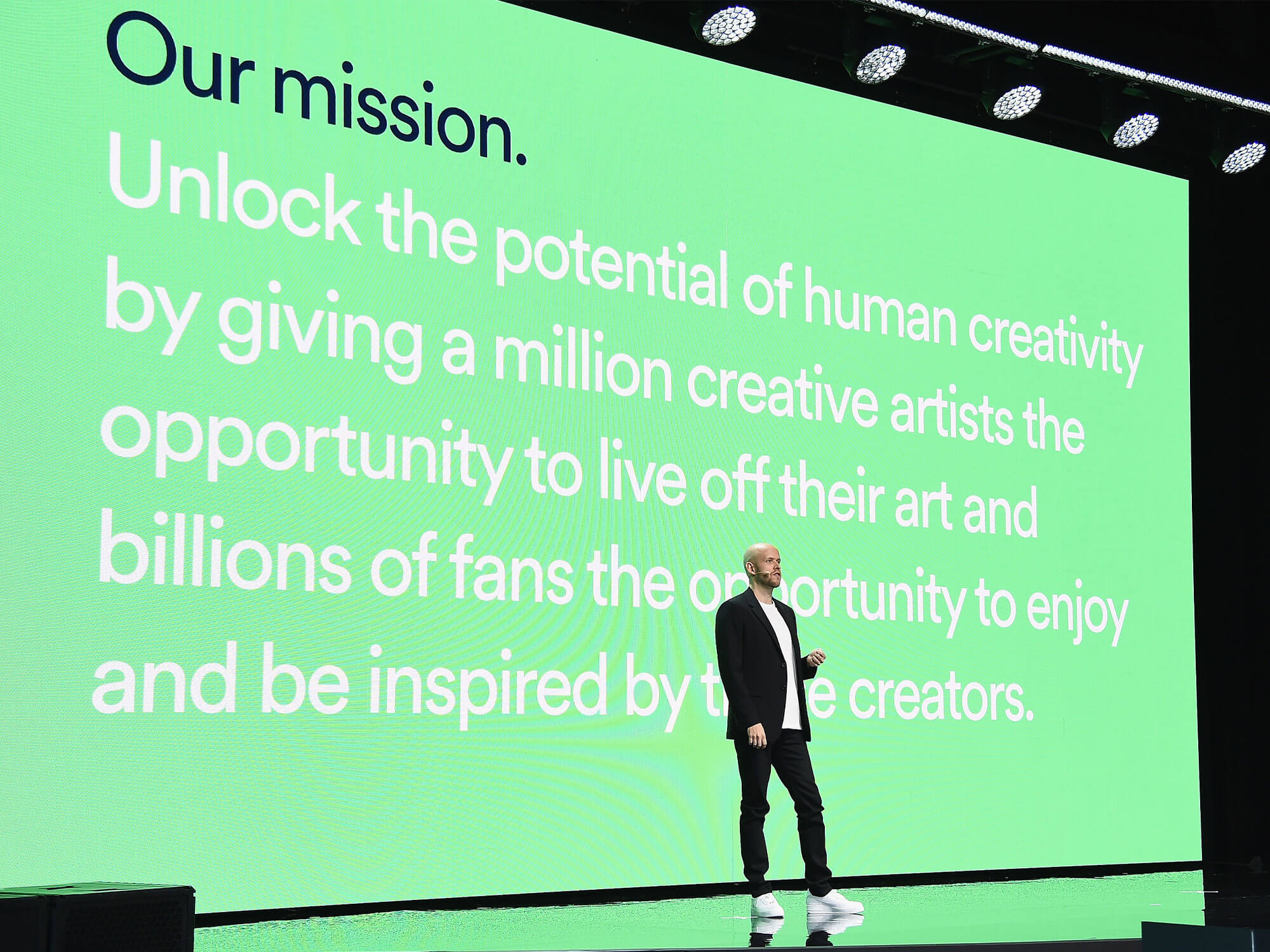 Daniel Ek, Spotify CEO, presenting the Spotify mission statement.