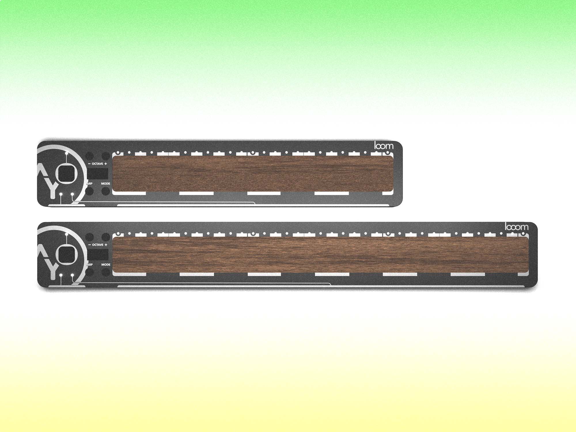 Loom two-octave and three-octave versions. They show a wooden touch surface and a black enclosure around it.