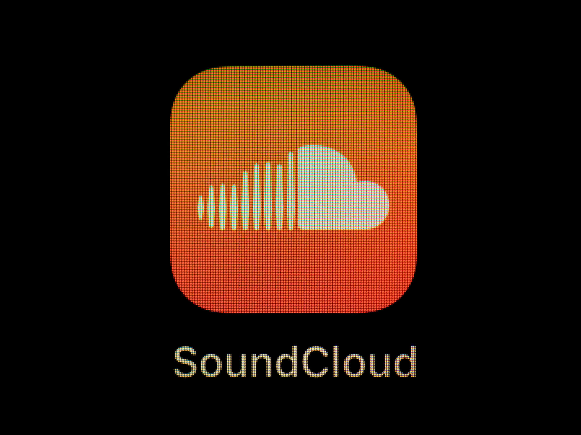 The SoundCloud logo - an orange square with a white cloud shape on it - shown on a computer screen